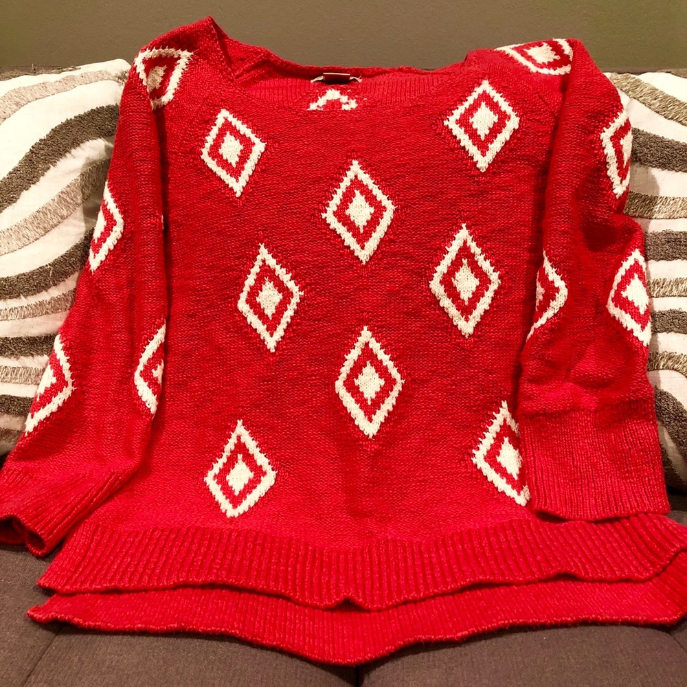 Lucky Brand Red Intarsia Print Sweater